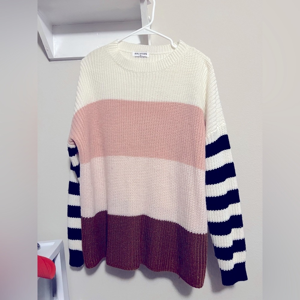 💎Comfy color block sweater w/ striped sleeves
